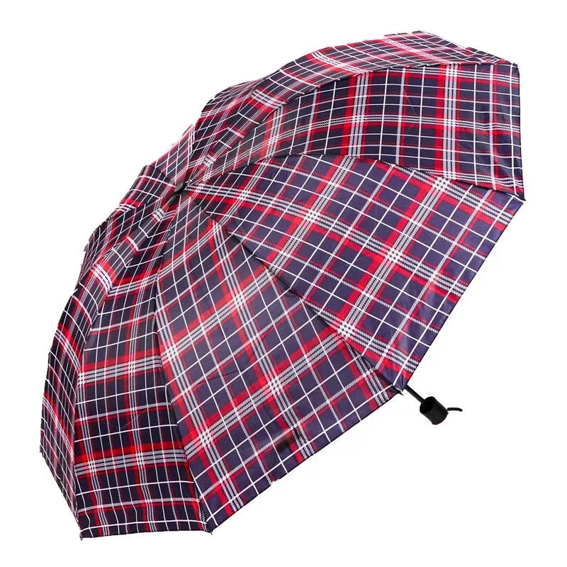 蜜饵035粗杆涤丝格子折叠伞雨伞（10骨110cm）