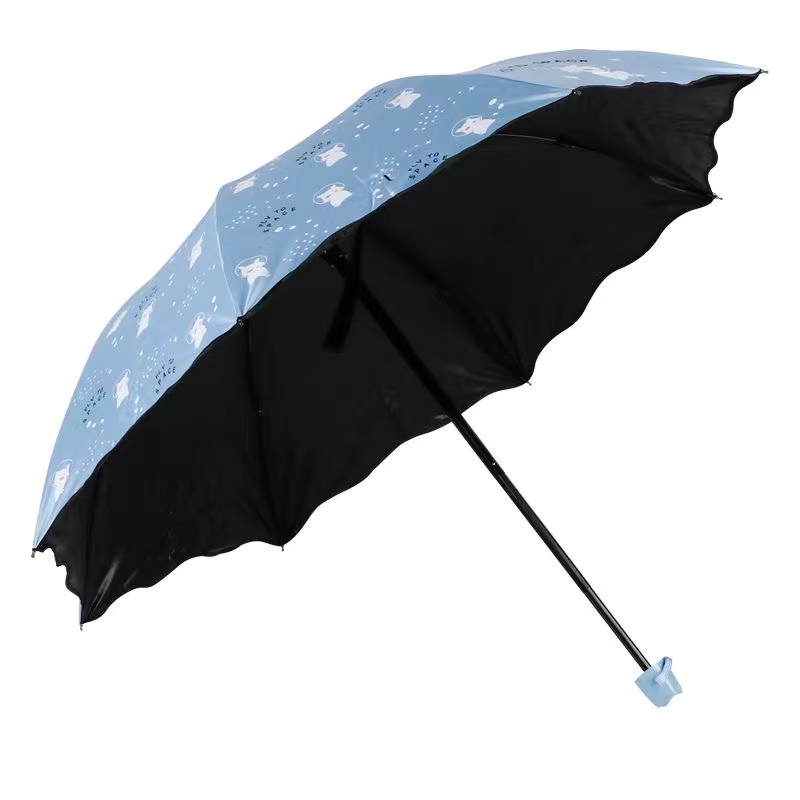 蜜饵2065黑胶荷叶边雨伞折叠伞遮阳伞晴雨伞(8骨95cm)