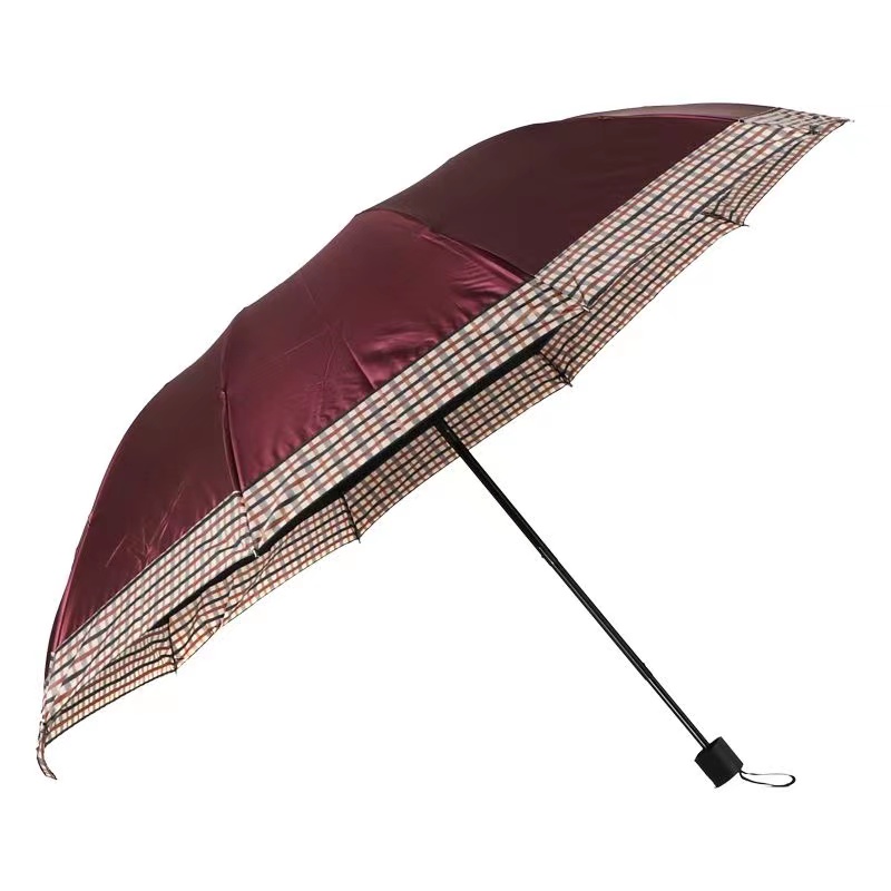 蜜饵3001色胶接边折叠伞雨伞三折自动伞（10骨110cm）